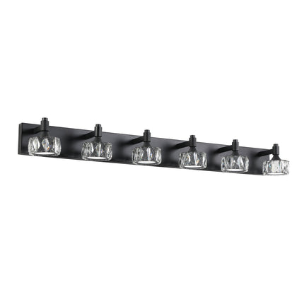 Room & Decor Modern 6-Light Matte Black LED Vanity Light with Crystal