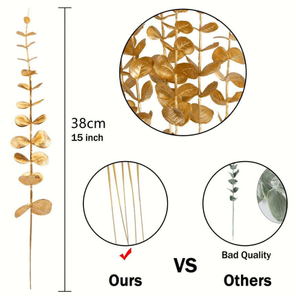 Elegant Golden Eucalyptus Stem Bundle - 15 Pieces for Festive Home Decor