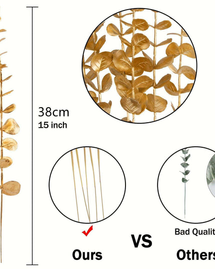 Elegant Golden Eucalyptus Stem Bundle - 15 Pieces for Festive Home Decor