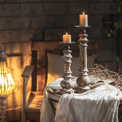 American Retro Nostalgic Solid Wood Candle Holder Ornaments