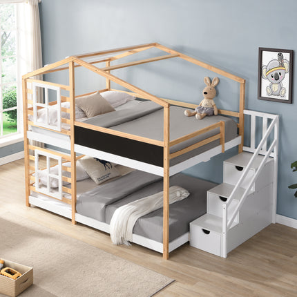 Peekaboo Studio Full Over Full Bunk Bed with Roof, Windows & Storage