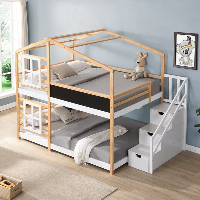Peekaboo Studio Full Over Full Bunk Bed with Roof, Windows & Storage
