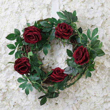 AliKopy 6ft Burgundy Real Touch Artificial Rose Garland with Leaves