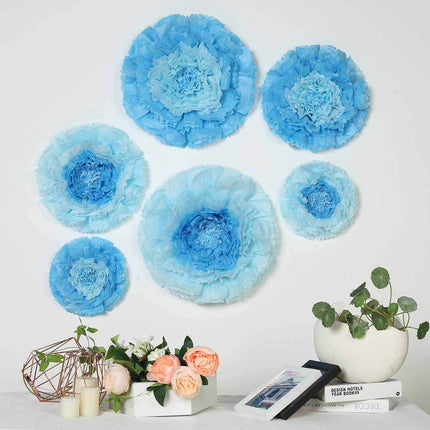 AliKopy Set of 6 Aqua Blue 3D Paper Carnation Flowers Wall Decor - 7",