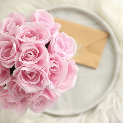AliKopy 12" Pink Velvet-Like Artificial Rose Bouquet, Realistic Design