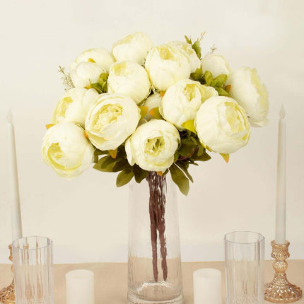 AliKopy 2 Pack 19" Ivory Artificial Peony Bouquets - Silk Arrangements