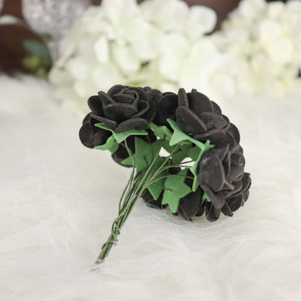 AliKopy 48 Black Real Touch Foam Roses - DIY Craft Flowers with Stem