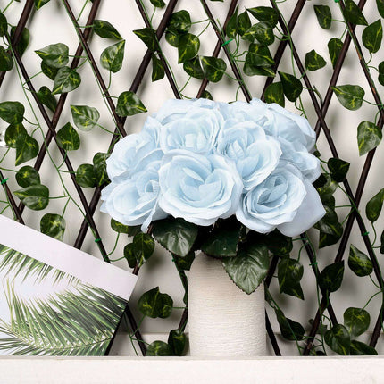 AliKopy 12" Ice Blue Velvet-Like Artificial Rose Bouquet, Realistic Lo