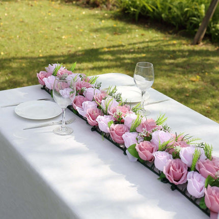 AliKopy 6 Pack Blush Silk Flower Table Runner - 20"x8", Wedding Center
