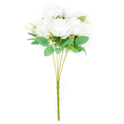 AliKopy 18" Real Touch White Silk Rose Bouquet - Long Stem, 2 Bushes