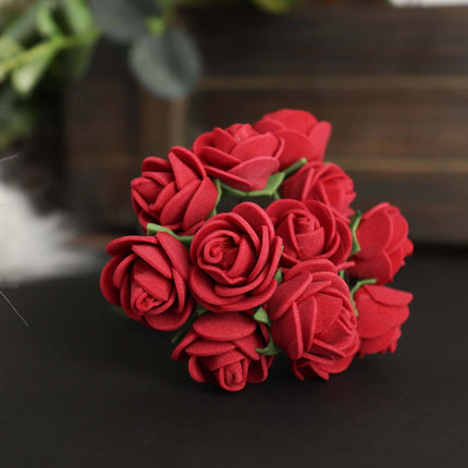 AliKopy 48 Burgundy Real Touch Foam Rose Buds with Stems - DIY Craft F