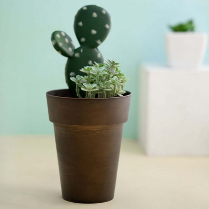 AliKopy 2-Pack Rustic Brown Flower Pots - 6" Plastic Indoor Planters