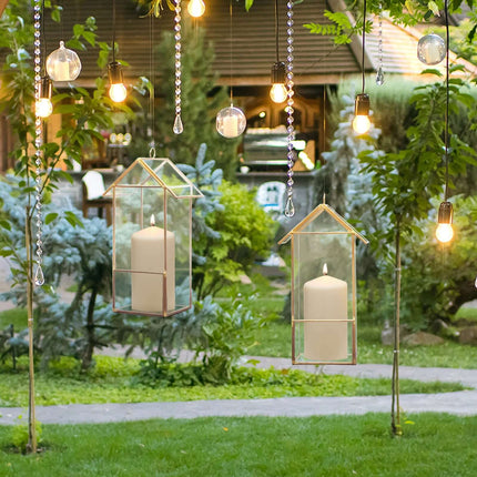 AliKopy Glass Terrarium Hanging Lantern - Gold Metal Design, 11" for A