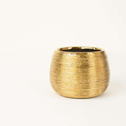 AliKopy 4-Pack Gold Textured Round Ceramic Flower Vase Pots - 3" Indoo