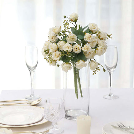 AliKopy 2 Pack 12" Ivory Artificial Open Rose Bouquets - Realistic Fau