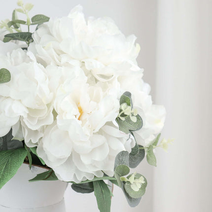 AliKopy 17" White Artificial Silk Peony Flower Bouquets - Real Touch,