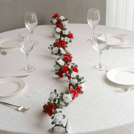 AliKopy 2 Pack 8ft Red Ivory Silk Flower Garland, 45 Mini Rose Heads