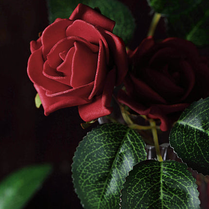 AliKopy 24 Red Foam Roses with Stem Wire and Realistic Leaves