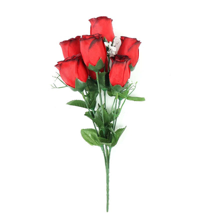 AliKopy 12 Premium Silk Rose Bud Bouquets - Red & Black, Realistic Des