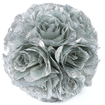 AliKopy 2 Pack 7" Silver Artificial Silk Rose Kissing Ball - Elegant D