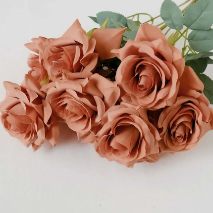 AliKopy 2 Bouquets 17" Real Touch Terracotta Silk Rose Bushes