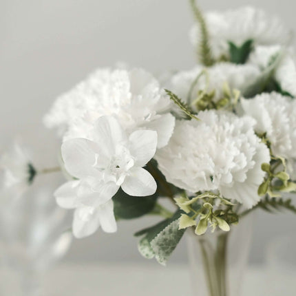 AliKopy 3 Pack 14" White Silk Carnation Bouquets - Realistic Faux Flow