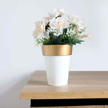 AliKopy 2-Pack Medium White Flower Pots with Gold Rim - 6" Indoor Plan