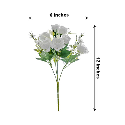 AliKopy 12" White Real Touch Silk Rose Bouquet - Faux Bridal Flowers,
