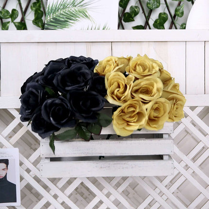 AliKopy 12" Gold Velvet-Like Artificial Rose Bouquet, Lifelike Design