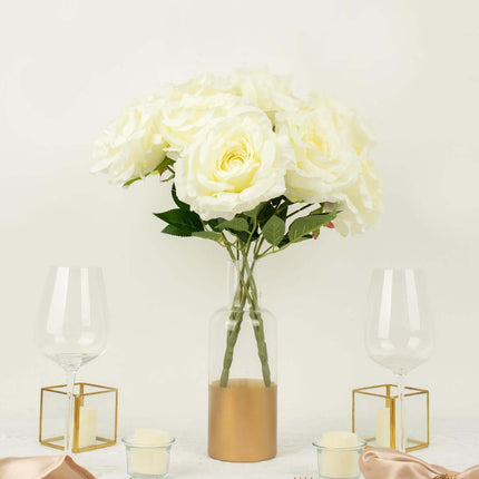AliKopy 17" Ivory Silk Jumbo Rose Bouquet - Premium Quality, Wedding D