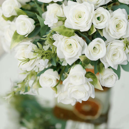 AliKopy 12" Ivory Real Touch Silk Rose Bouquet - 4 Bushes, Faux Bridal