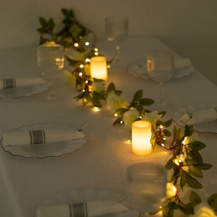 AliKopy 7ft 20 LED White Silk Rose Garland Lights, Battery Operated