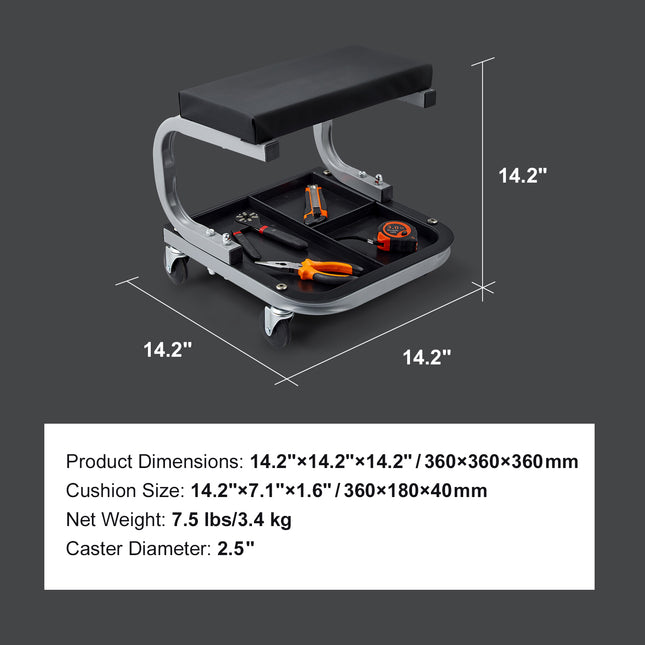 VEVOR Garage Stool - 250 LBS Capacity, Under Car Tool Tray, Adjustable
