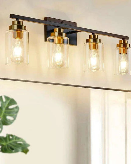 Sleek Industrial Chic 4-Bulb Vanity Light in Matte Black and Brass