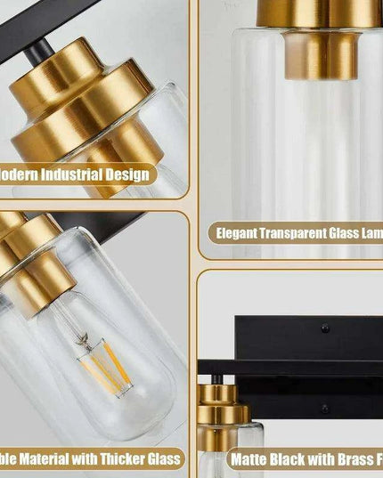 Sleek Industrial Chic 4-Bulb Vanity Light in Matte Black and Brass