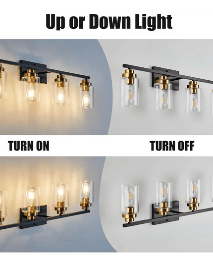 Sleek Industrial Chic 4-Bulb Vanity Light in Matte Black and Brass