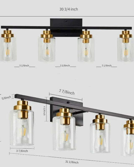 Sleek Industrial Chic 4-Bulb Vanity Light in Matte Black and Brass