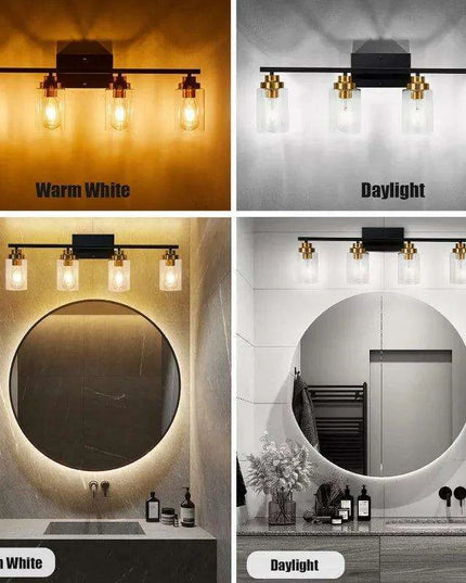 Sleek Industrial Chic 4-Bulb Vanity Light in Matte Black and Brass