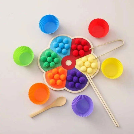 Rainbow Woodland Montessori Educational Toy - Wood & Wool Learning Board