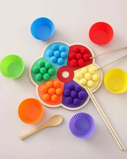 Rainbow Woodland Montessori Educational Toy - Wood & Wool Learning Board