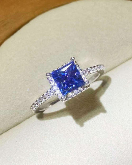 Stunning Lab Grown Sapphire & Blue Diamond Sterling Silver Ring Set - Modern Square Design