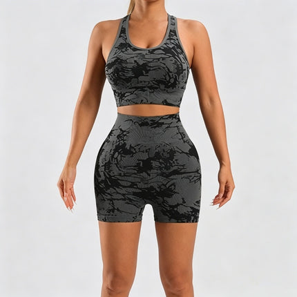 Peekaboo Studio Women's Tie-Dye Seamless Workout Set, Shorts & Bra