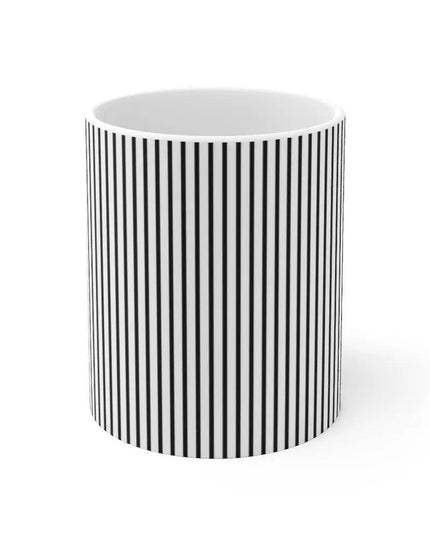 Chic Monochrome Striped Ceramic Coffee Mug - A Modern Must-Have for Your Brew