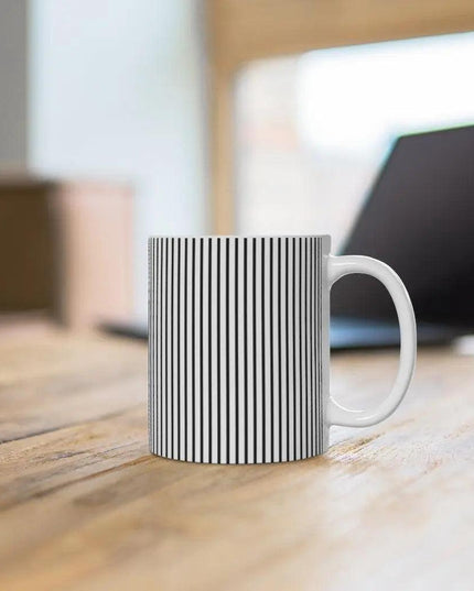 Chic Monochrome Striped Ceramic Coffee Mug - A Modern Must-Have for Your Brew