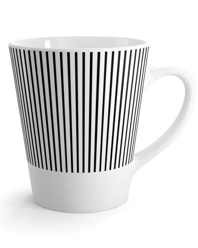 Chic Black and White Striped Ceramic Latte Mug with Artistic Sublimation Design