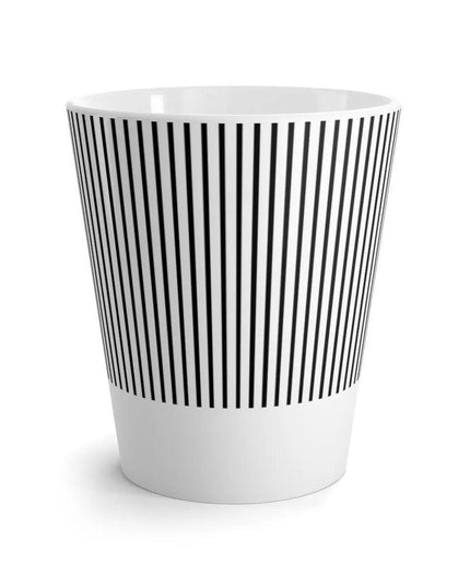 Chic Black and White Striped Ceramic Latte Mug with Artistic Sublimation Design