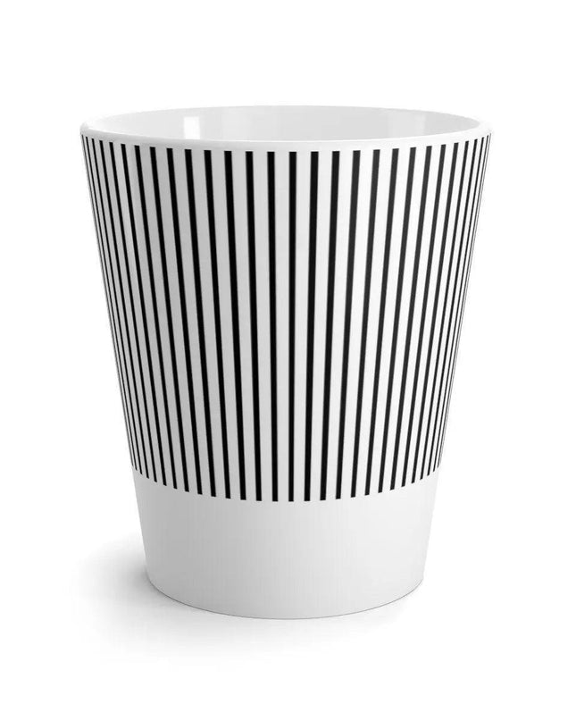 Chic Black and White Striped Ceramic Latte Mug with Artistic Sublimation Design