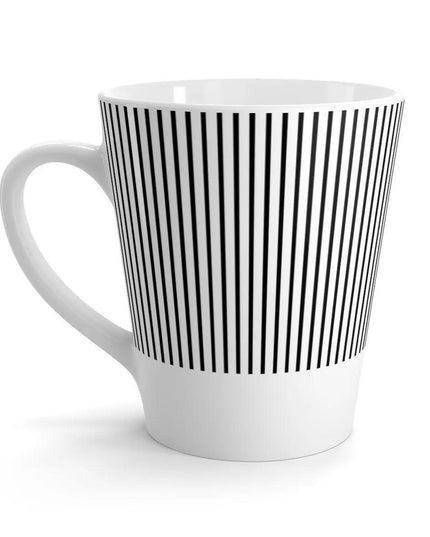Chic Black and White Striped Ceramic Latte Mug with Artistic Sublimation Design