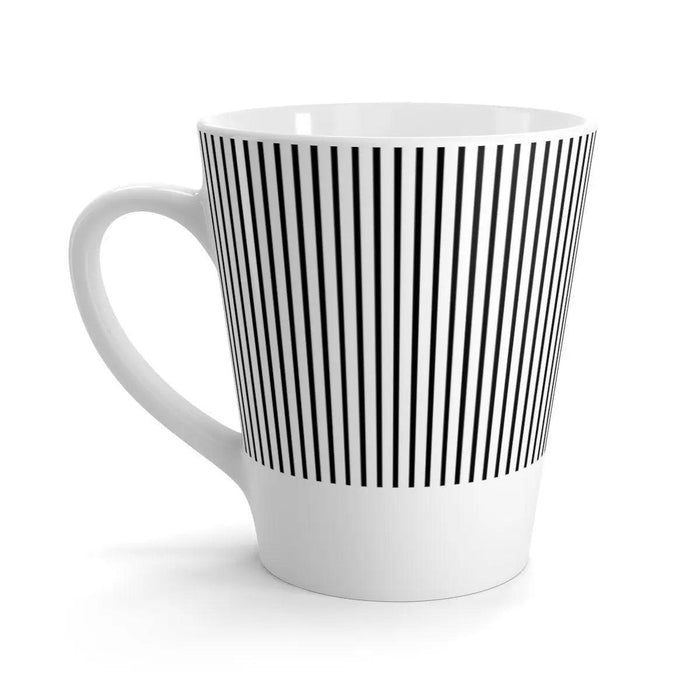 Contemporary Black and White Striped Ceramic Latte Mug with Sublimation Print