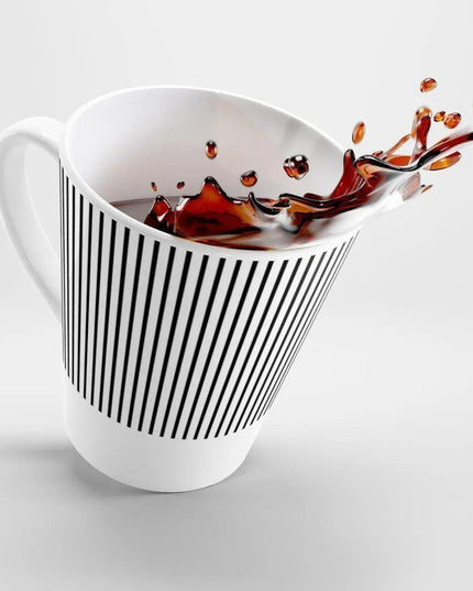 Chic Black and White Striped Ceramic Latte Mug with Artistic Sublimation Design